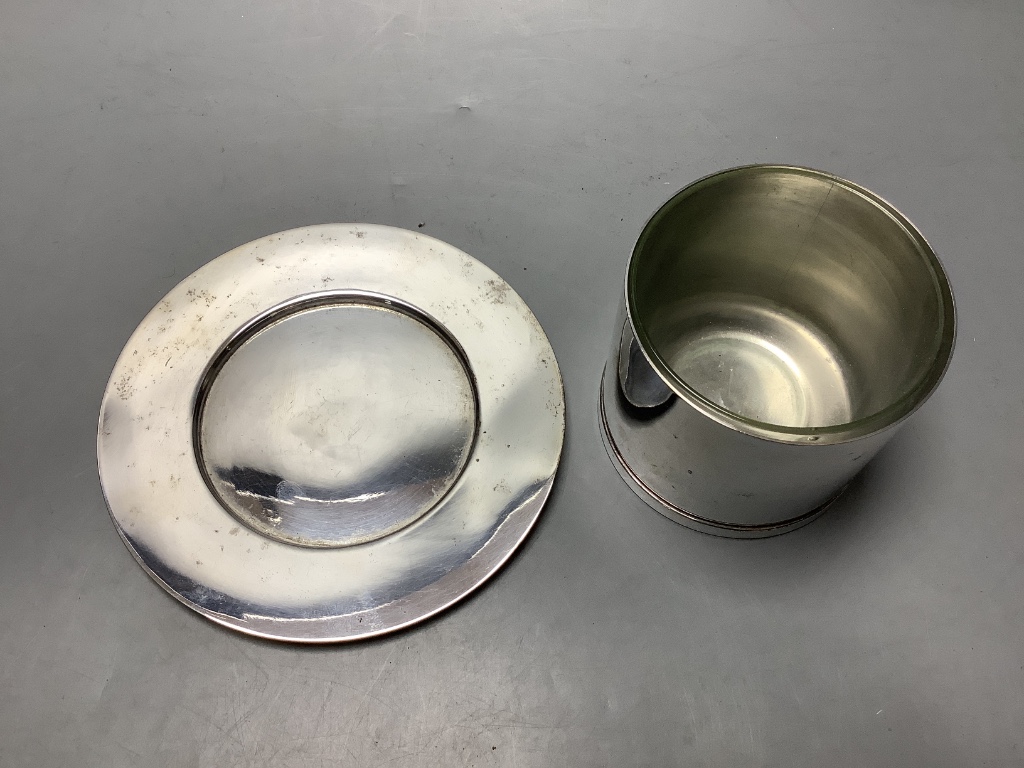 A Brazilian white metal preserve pot on stand with bee finial, height 9.2 cm